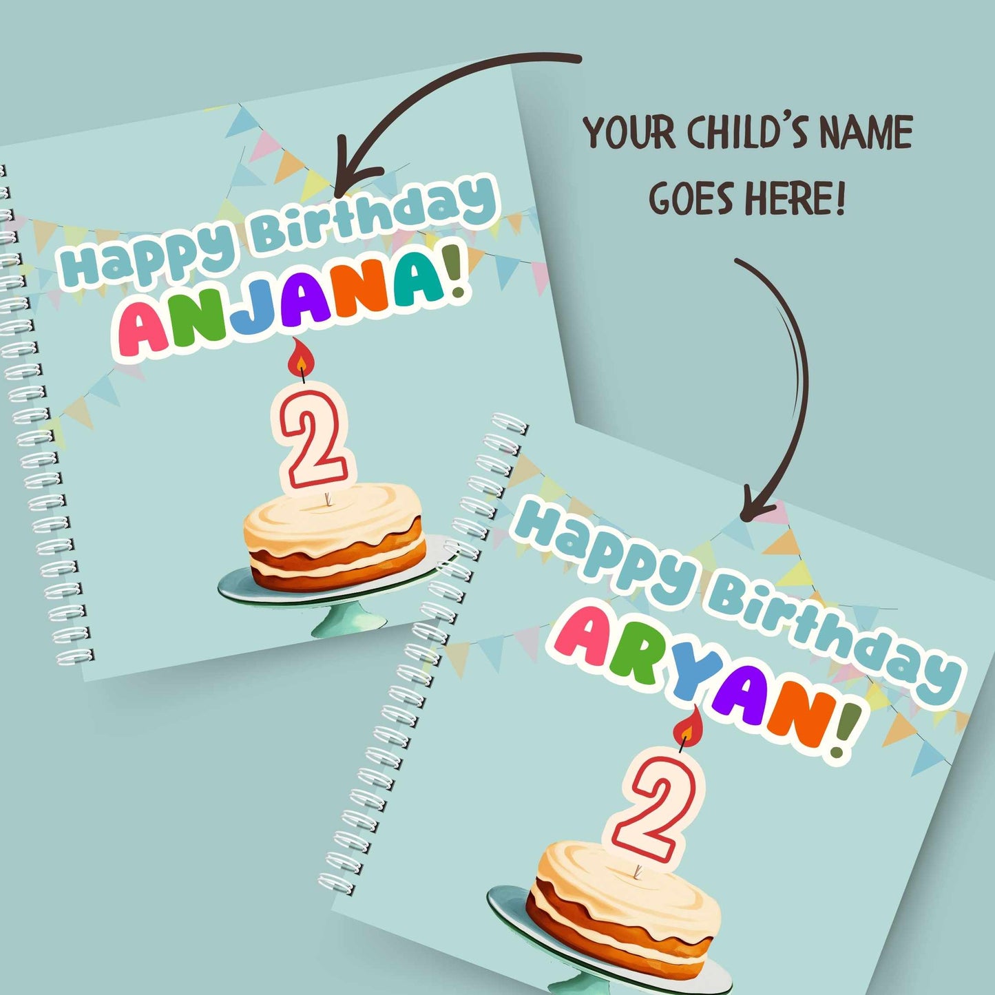 Customisable cover of Happy Birthday, You're 2! – Shows where the child's name will appear
