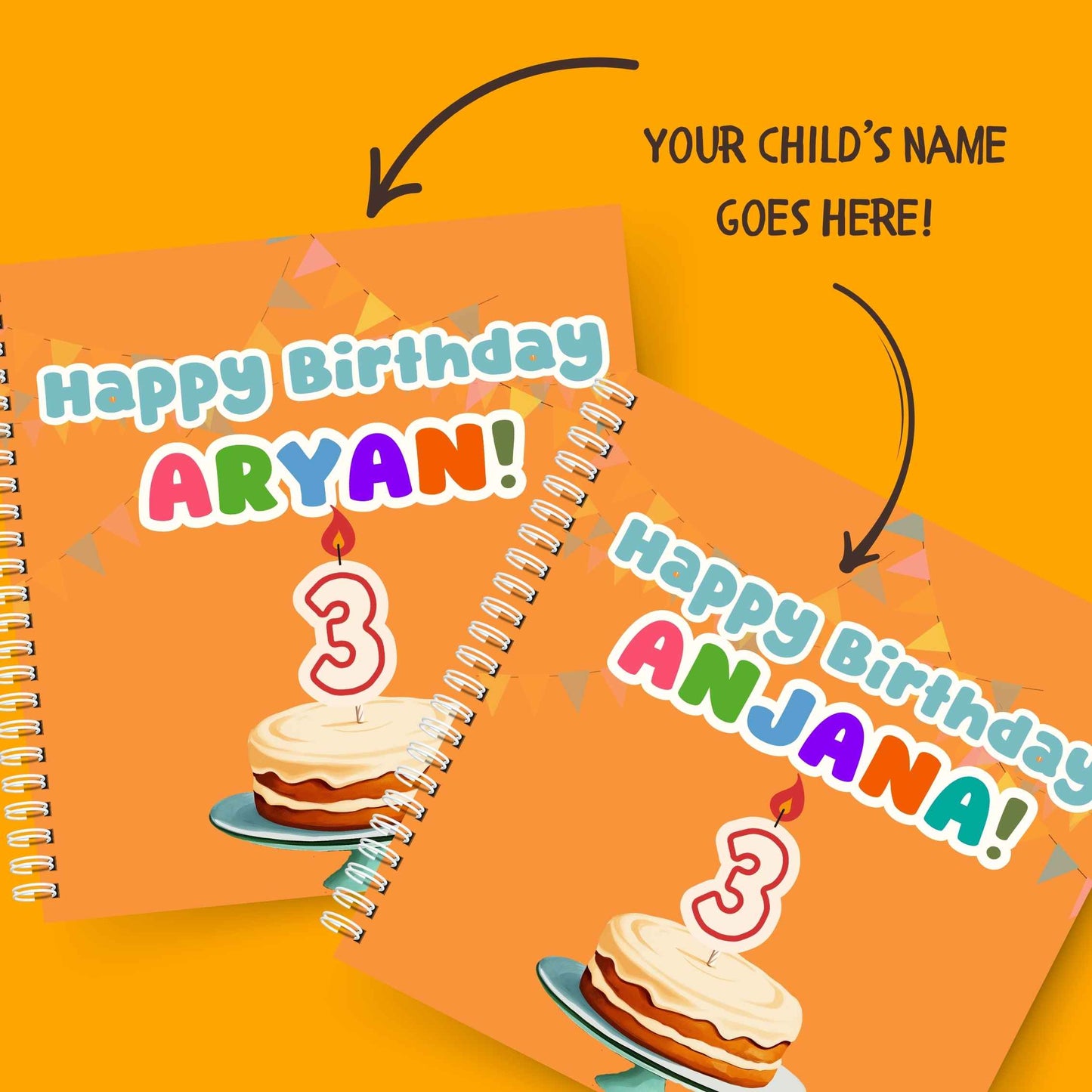 Customisable cover of Happy Birthday, You're 3! – Shows where the child's name will appear