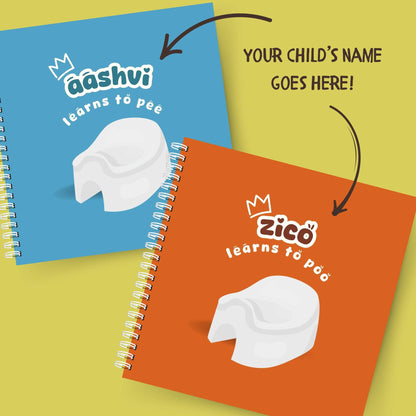 A marked up image to show where your childs name will feature on the front cover of the potty book