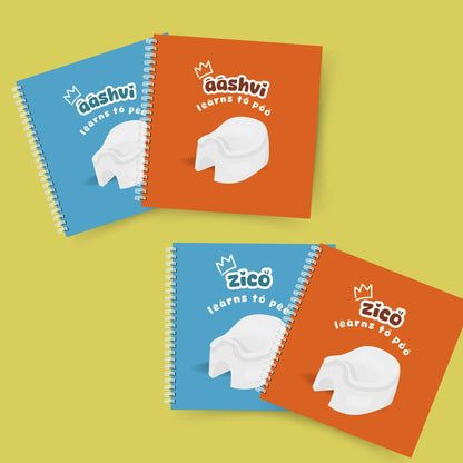 Personalised potty training book – Sample pages showing a toddler learning to use the potty