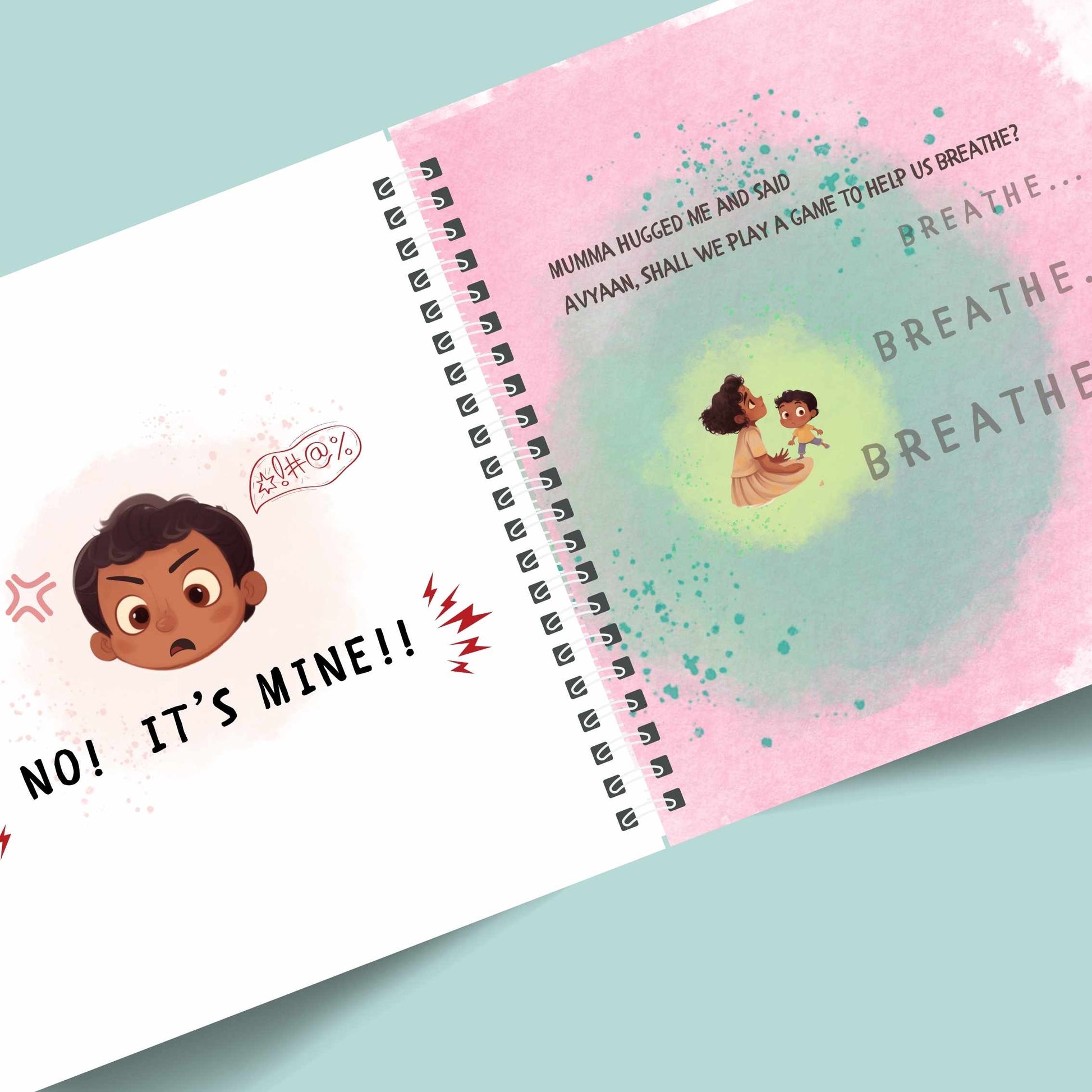 Illustrated inside pages from Toddler Learns to Share! – A relatable story about sharing and friendship
