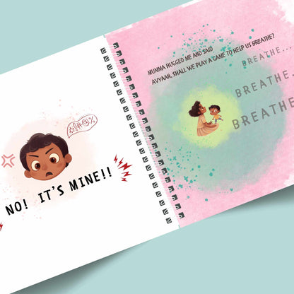 Illustrated inside pages from Toddler Learns to Share! – A relatable story about sharing and friendship