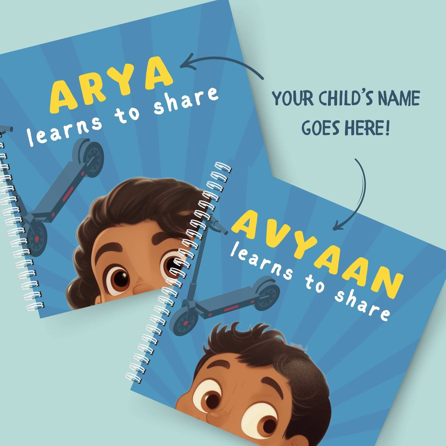 Customisable cover of Toddler Learns to Share! – Shows where the child's name will appear